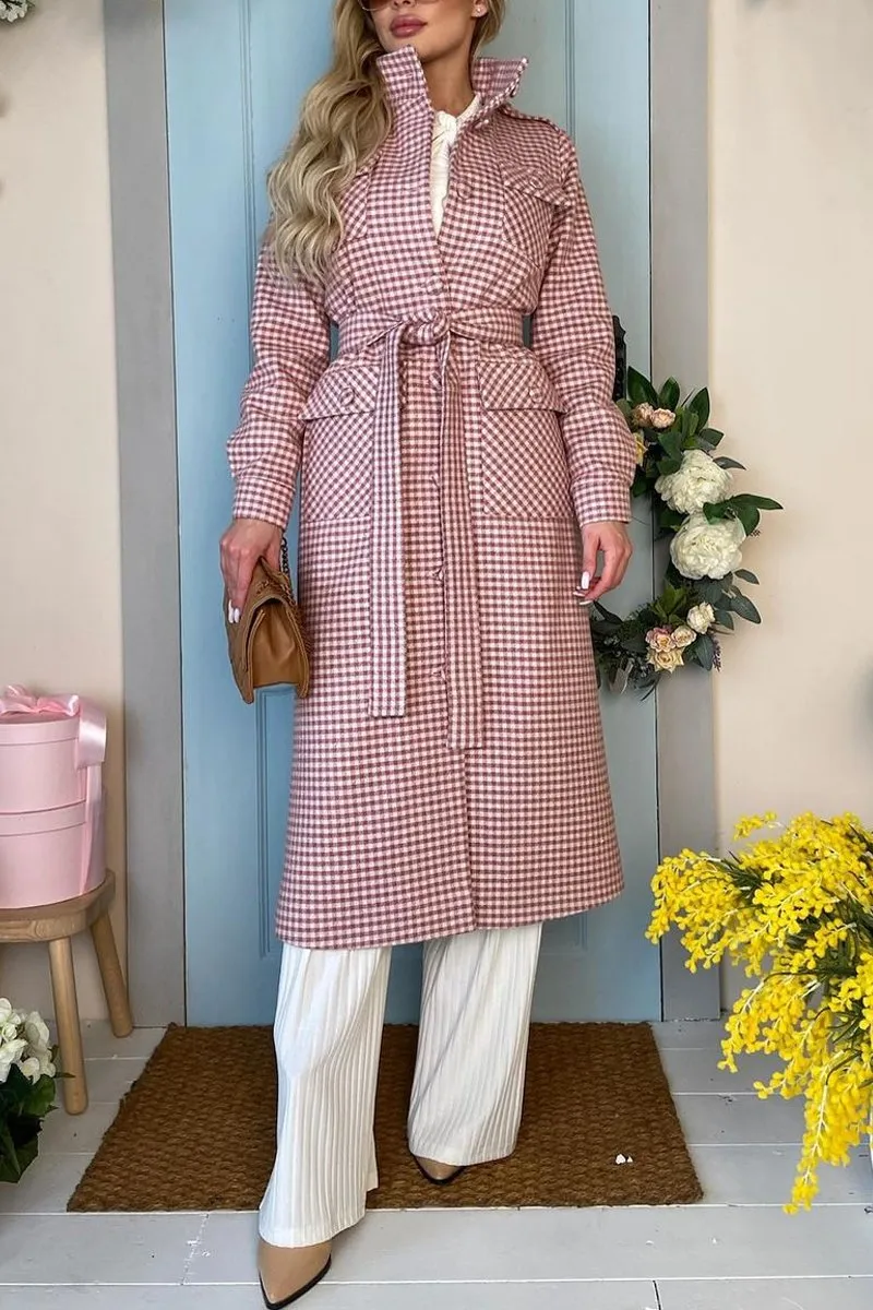 Women's long plaid trench coat